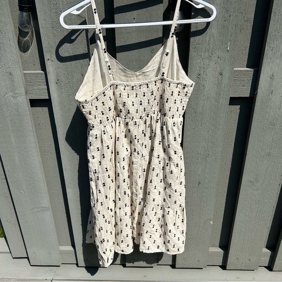 Chic Sim & Sam Cream Cotton/Linen Dress Black Design and Tiered Skirt Size L - Picture 2 of 11